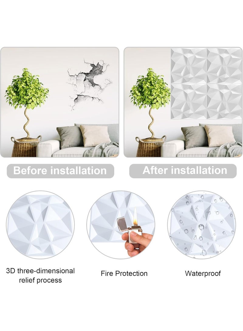 RATSAW 12 Pieces 3D Wall Panels, 3D Texture PVC Wallpaper, Diamond Design Decorative Wall Cover PVC Material Each 30x30cm White - Image 4